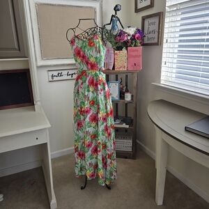 Floral Green and Pink Maxi Dress
